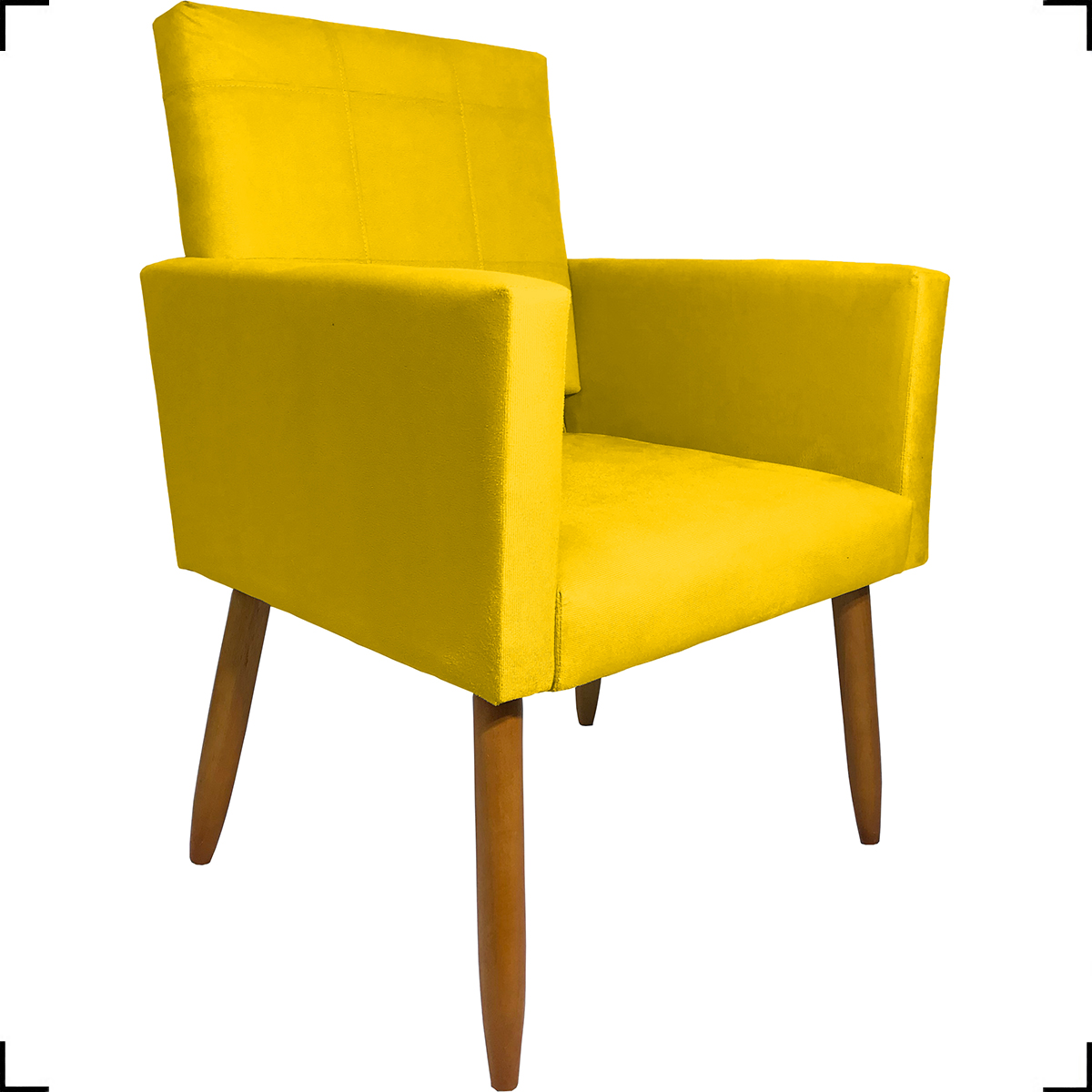 Kit 2 Poltronas Decorativas Para Sala, Quarto, Escritório Isa Suede Amarelo Pé Castanho - Clique E Decore