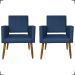 Kit 2 Poltronas Decorativas Para Sala, Quarto, Escritório Isa Suede Azul Marinho Pé Castanho - Clique E Decore