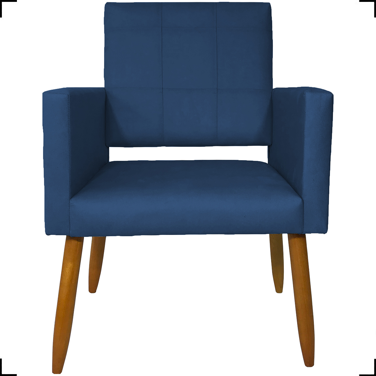 Kit 2 Poltronas Decorativas Para Sala, Quarto, Escritório Isa Suede Azul Marinho Pé Castanho - Clique E Decore