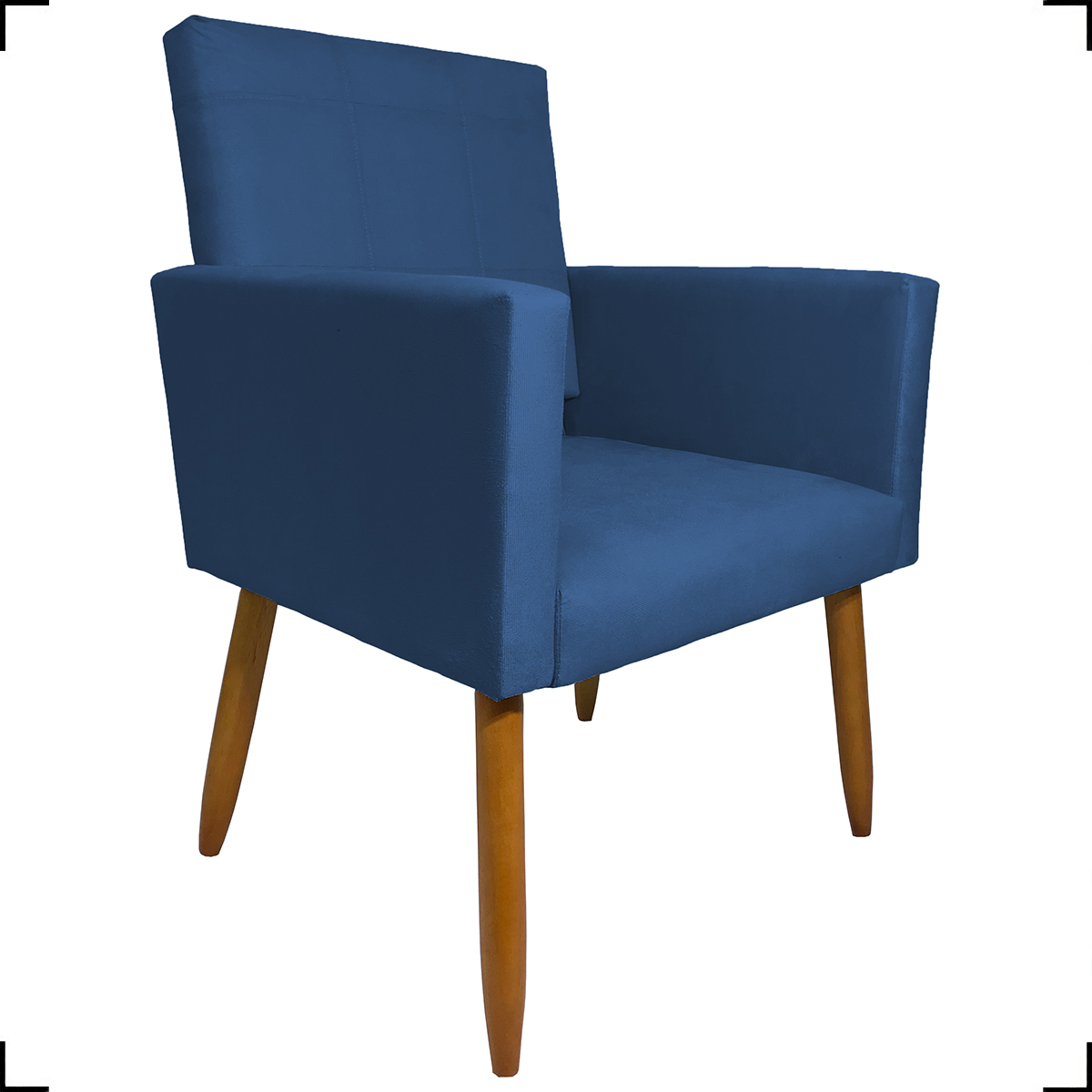 Kit 2 Poltronas Decorativas Para Sala, Quarto, Escritório Isa Suede Azul Marinho Pé Castanho - Clique E Decore