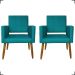 Kit 2 Poltronas Decorativas Para Sala, Quarto, Escritório Isa Suede Azul Turquesa Pé Castanho - Clique E Decore
