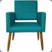 Kit 2 Poltronas Decorativas Para Sala, Quarto, Escritório Isa Suede Azul Turquesa Pé Castanho - Clique E Decore