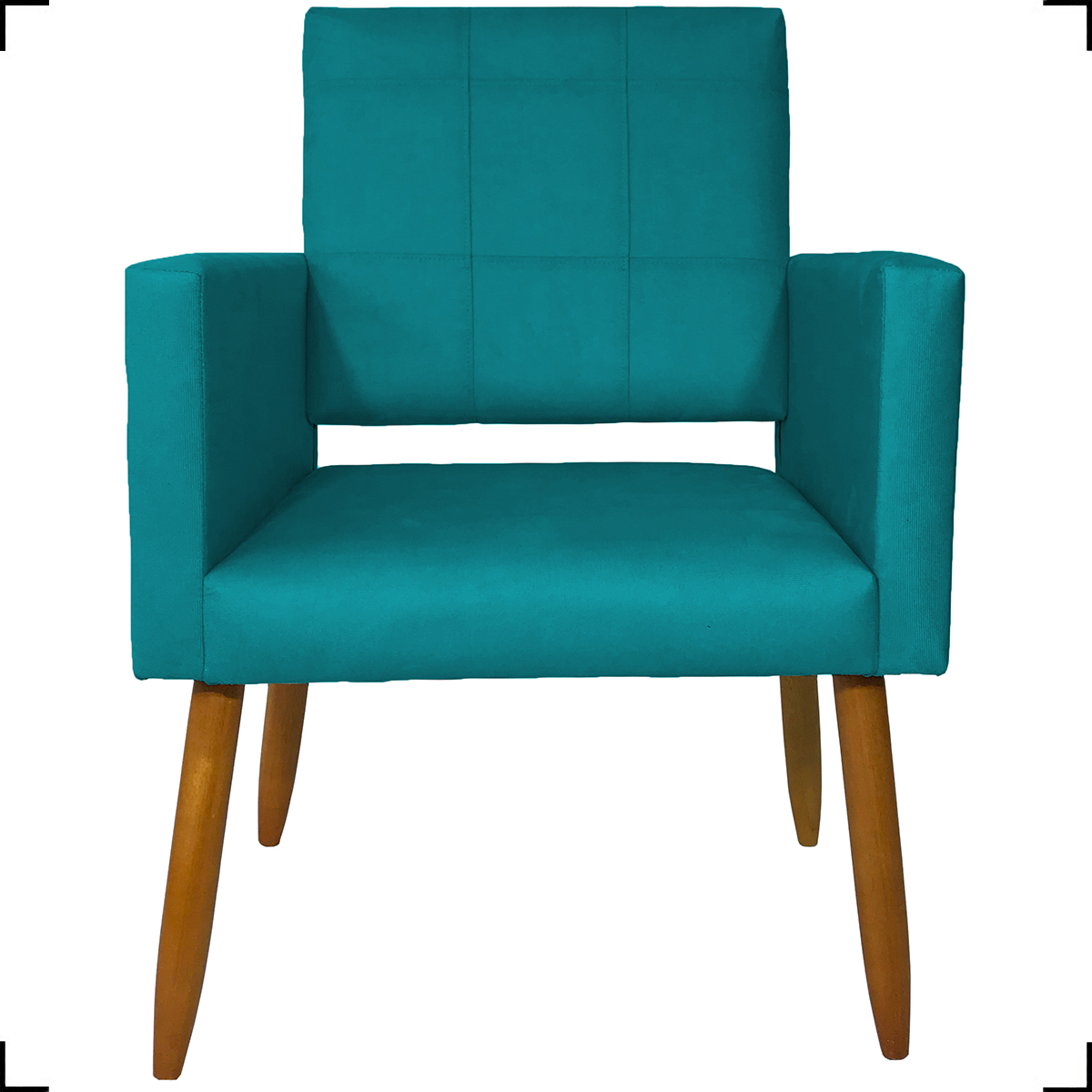 Kit 2 Poltronas Decorativas Para Sala, Quarto, Escritório Isa Suede Azul Turquesa Pé Castanho - Clique E Decore