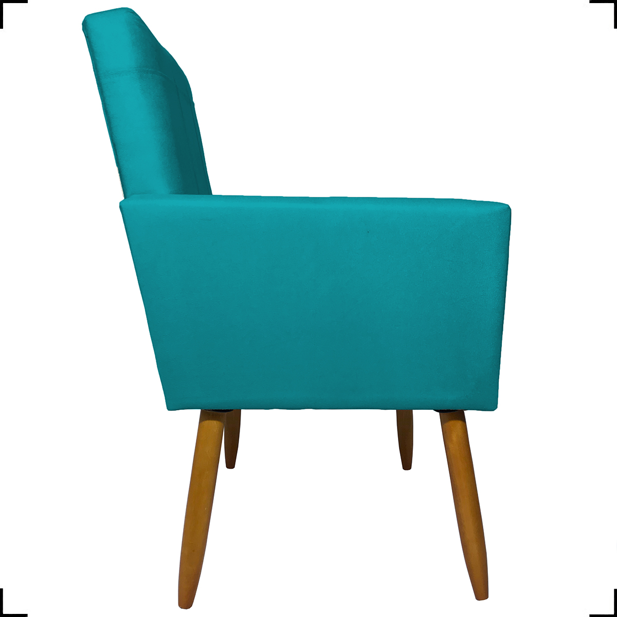 Kit 2 Poltronas Decorativas Para Sala, Quarto, Escritório Isa Suede Azul Turquesa Pé Castanho - Clique E Decore