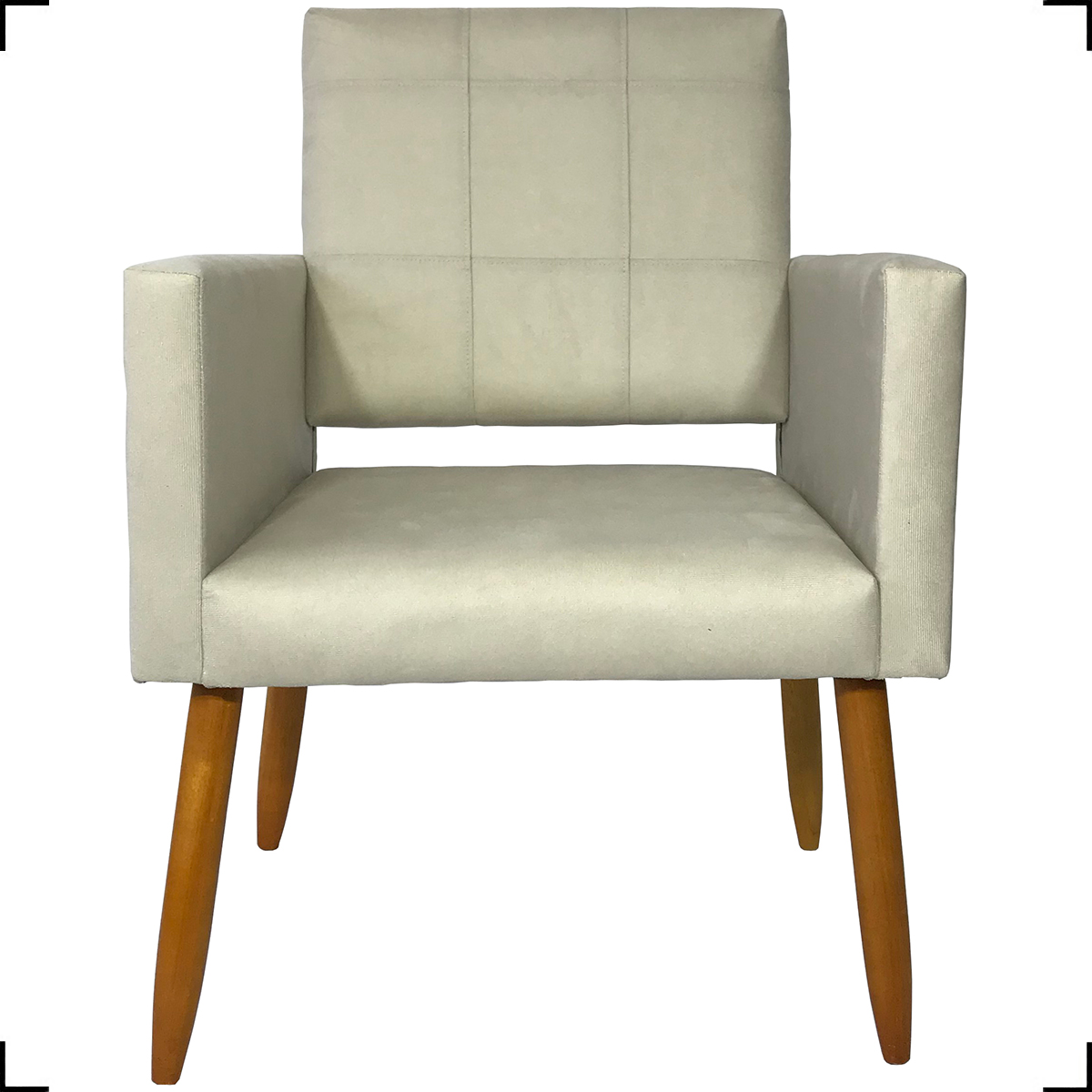 Kit 2 Poltronas Decorativas Para Sala, Quarto, Escritório Isa Suede Bege Pé Castanho - Clique E Decore
