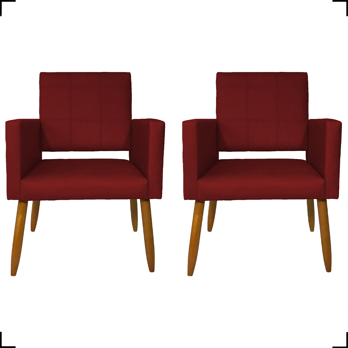 Kit 2 Poltronas Decorativas Para Sala, Quarto, Escritório Isa Suede Bordô Pé Castanho - Clique E Decore