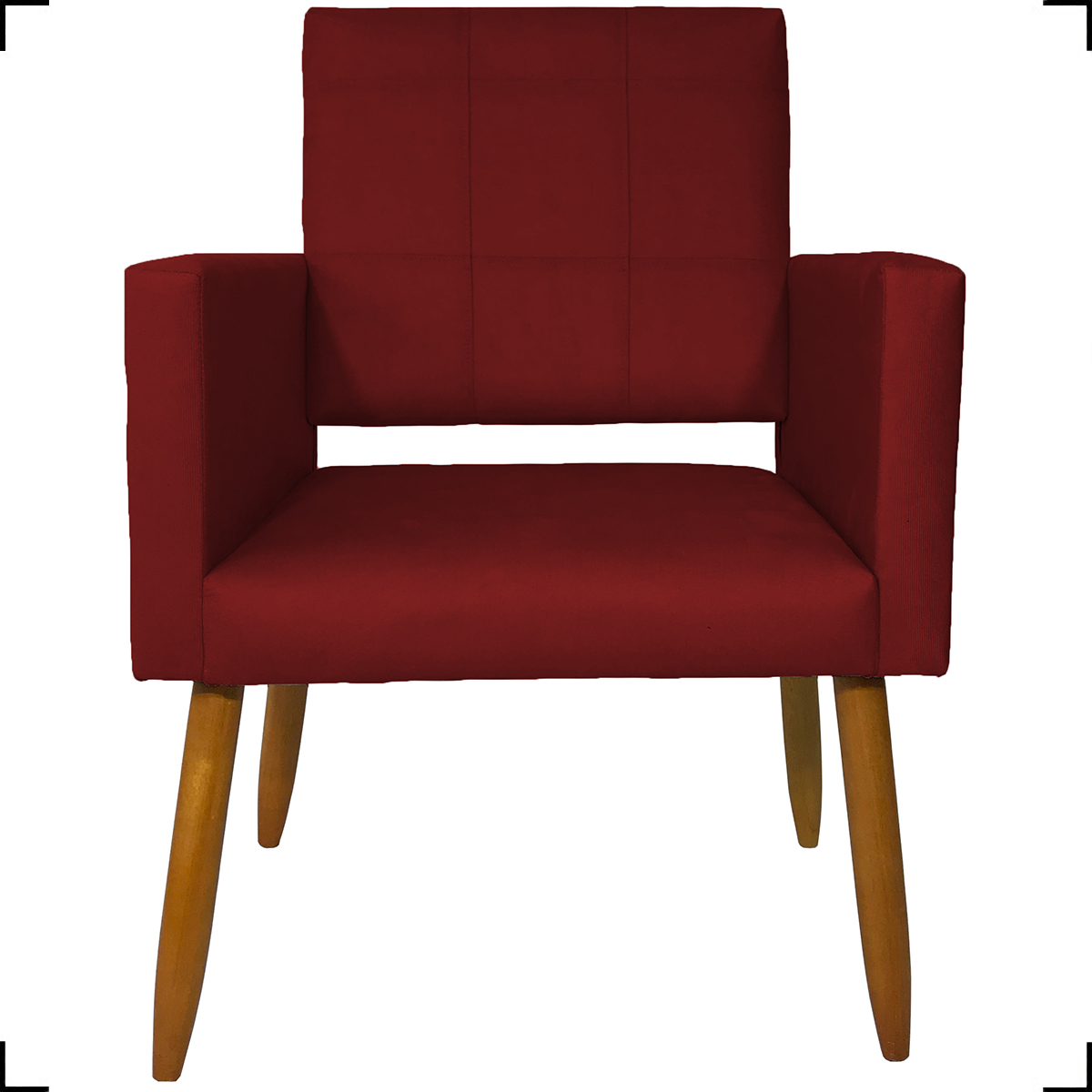 Kit 2 Poltronas Decorativas Para Sala, Quarto, Escritório Isa Suede Bordô Pé Castanho - Clique E Decore