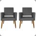 Kit 2 Poltronas Decorativas Para Sala, Quarto, Escritório Isa Suede Cinza Pé Castanho - Clique E Decore