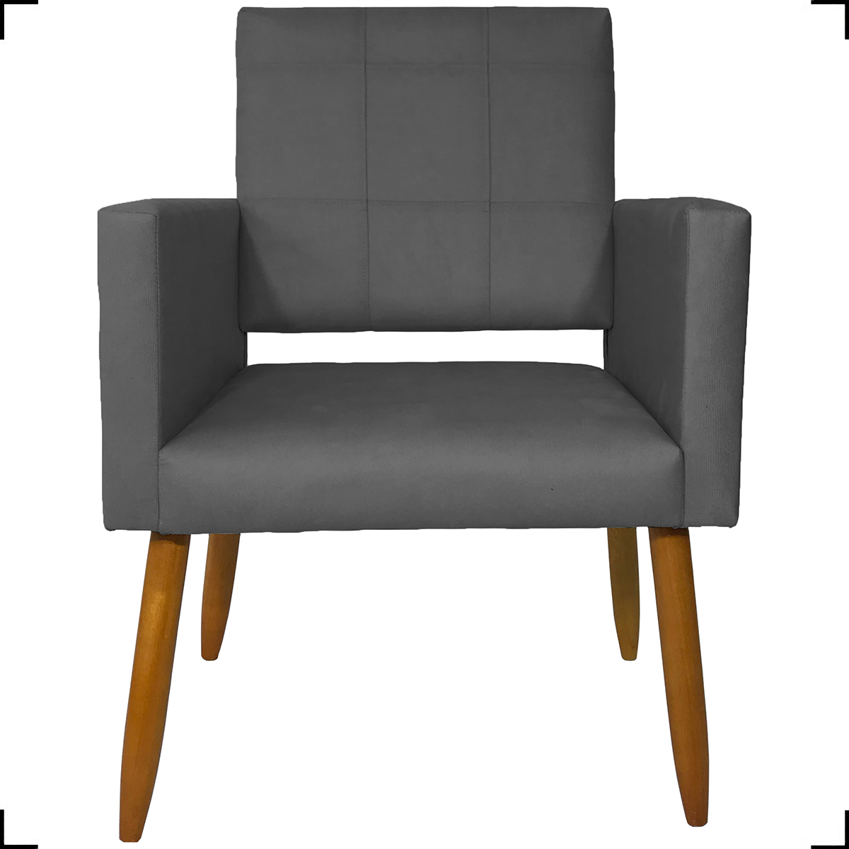 Kit 2 Poltronas Decorativas Para Sala, Quarto, Escritório Isa Suede Cinza Pé Castanho - Clique E Decore
