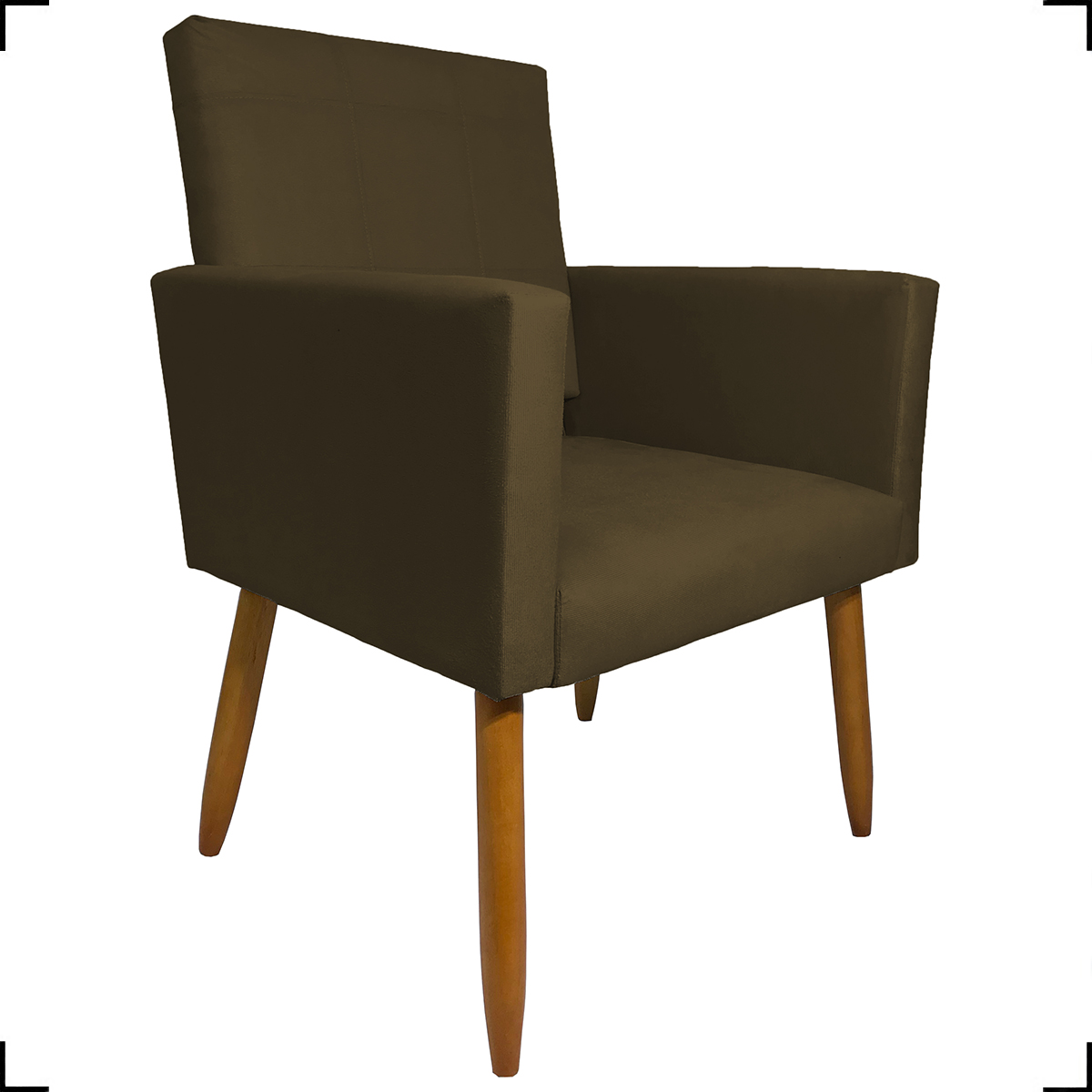 Kit 2 Poltronas Decorativas Para Sala, Quarto, Escritório Isa Suede Marrom Pé Castanho - Clique E Decore