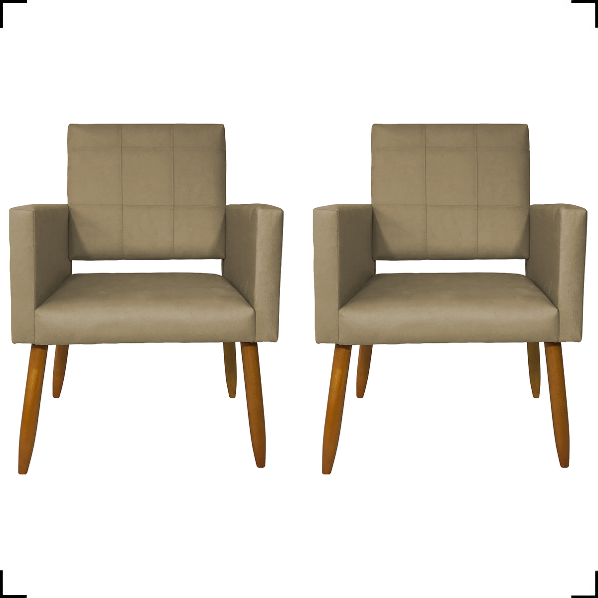Kit 2 Poltronas Decorativas Para Sala, Quarto, Escritório Isa Suede Nude Pé Castanho - Clique E Decore