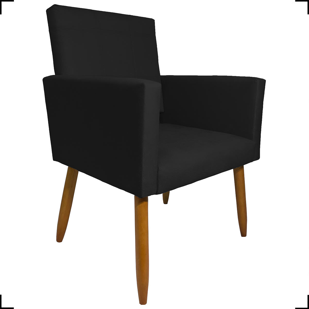 Kit 2 Poltronas Decorativas Para Sala, Quarto, Escritório Isa Suede Preto Pé Castanho - Clique E Decore