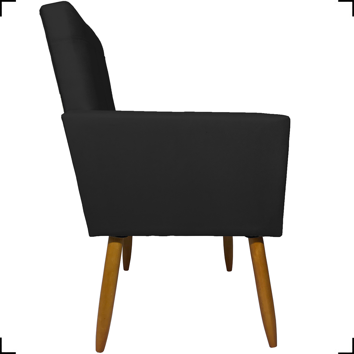 Kit 2 Poltronas Decorativas Para Sala, Quarto, Escritório Isa Suede Preto Pé Castanho - Clique E Decore