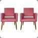 Kit 2 Poltronas Decorativas Para Sala, Quarto, Escritório Isa Suede Rosê Pé Castanho - Clique E Decore