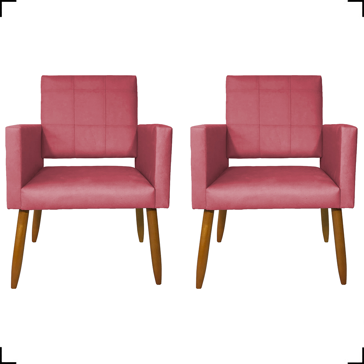 Kit 2 Poltronas Decorativas Para Sala, Quarto, Escritório Isa Suede Rosê Pé Castanho - Clique E Decore