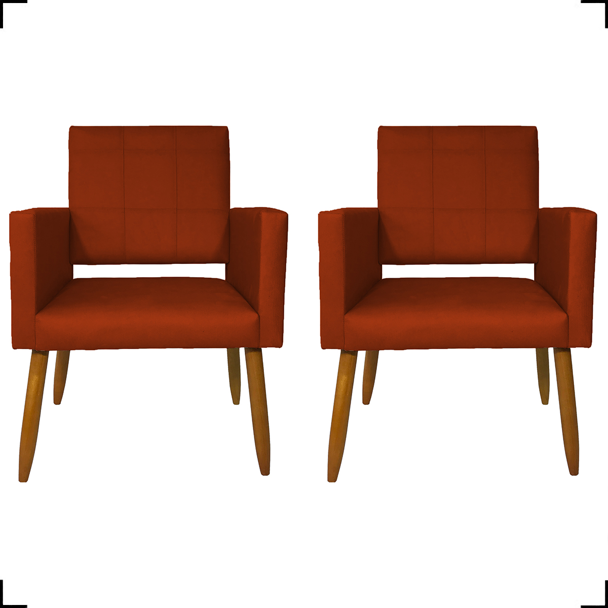 Kit 2 Poltronas Decorativas Para Sala, Quarto, Escritório Isa Suede Terracota Pé Castanho - Clique E Decore