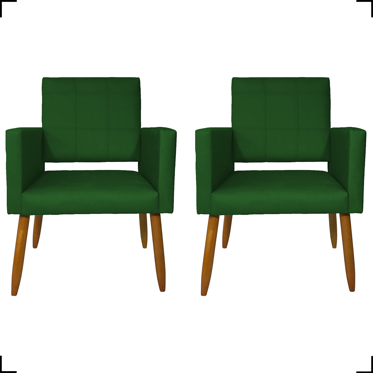 Kit 2 Poltronas Decorativas Para Sala, Quarto, Escritório Isa Suede Verde Pé Castanho - Clique E Decore