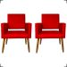 Kit 2 Poltronas Decorativas Para Sala, Quarto, Escritório Isa Suede Vermelho Pé Castanho - Clique E Decore