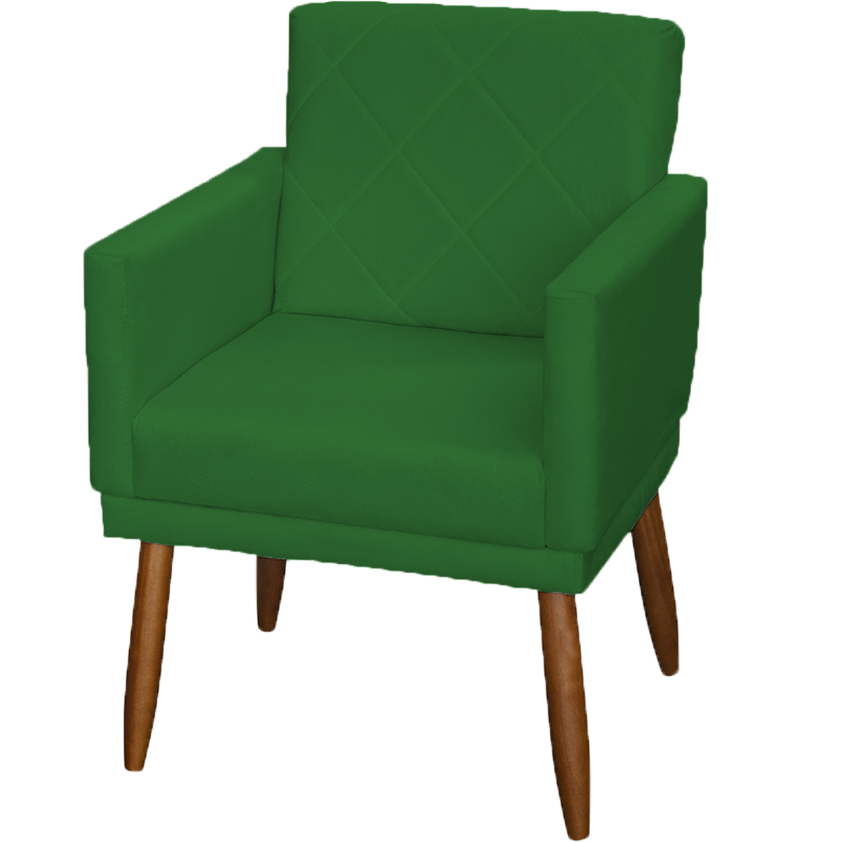 Kit 2 Poltronas Decorativas Reforçadas Beatriz Com Base Suede Verde Pé Castanho - Clique E Decore