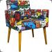 Kit 2 Poltronas Decorativas Reforçadas Nina Estampa Romero Brito Gatinho Pé Castanho - Clique E Decore