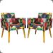 Kit 2 Poltronas Decorativas Reforçadas Nina Estampa Triângulo Colorido Pé Castanho - Clique E Decore