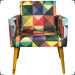 Kit 2 Poltronas Decorativas Reforçadas Nina Estampa Triângulo Colorido Pé Castanho - Clique E Decore