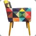 Kit 2 Poltronas Decorativas Reforçadas Nina Estampa Triângulo Colorido Pé Castanho - Clique E Decore