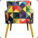Kit 2 Poltronas Decorativas Reforçadas Nina Estampa Triângulo Colorido Pé Castanho - Clique E Decore