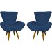 Kit 2 Poltronas Decorativas Reforçadas Para Sala Emilia Suede Azul Marinho Pé Castanho - Clique E Decore