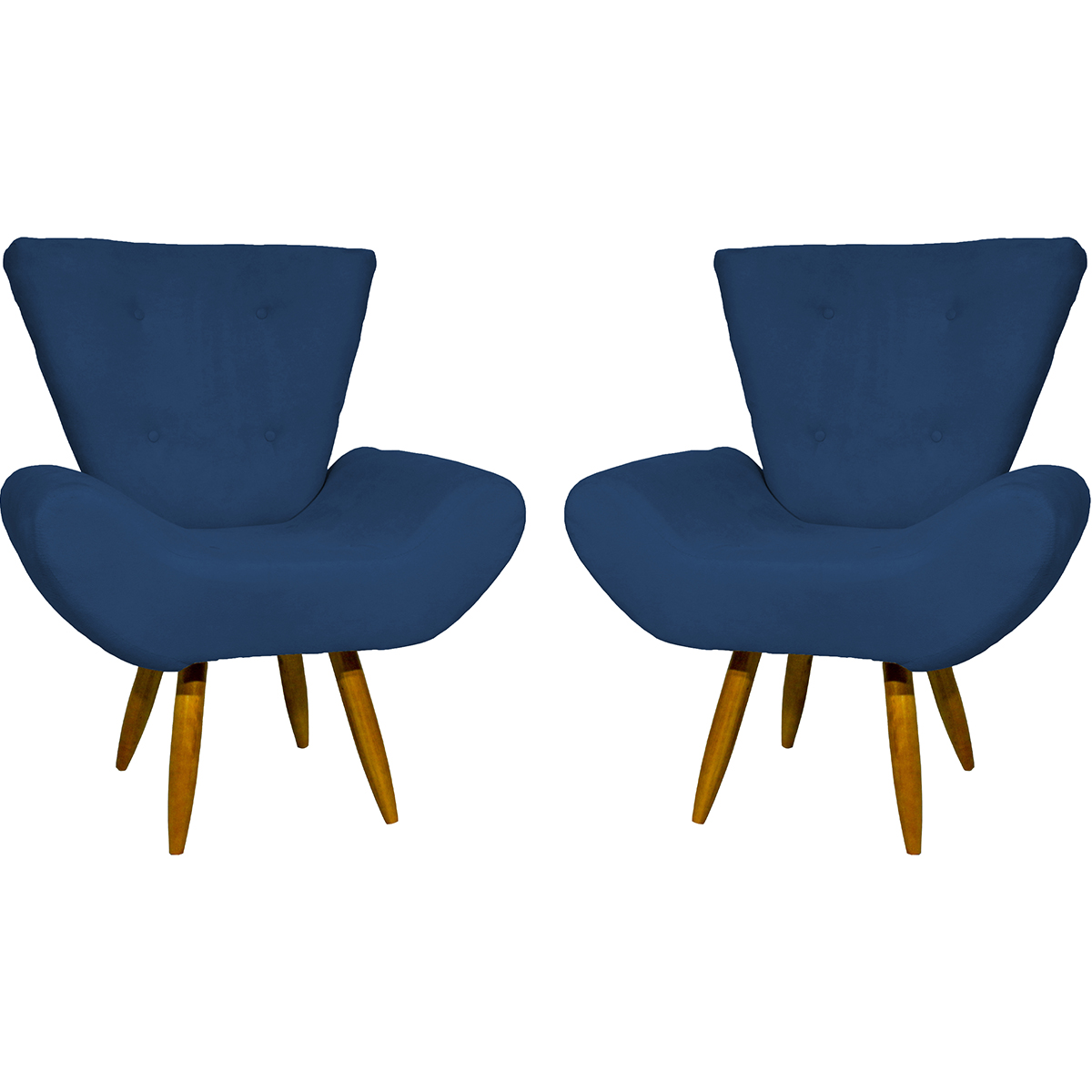 Kit 2 Poltronas Decorativas Reforçadas Para Sala Emilia Suede Azul Marinho Pé Castanho - Clique E Decore
