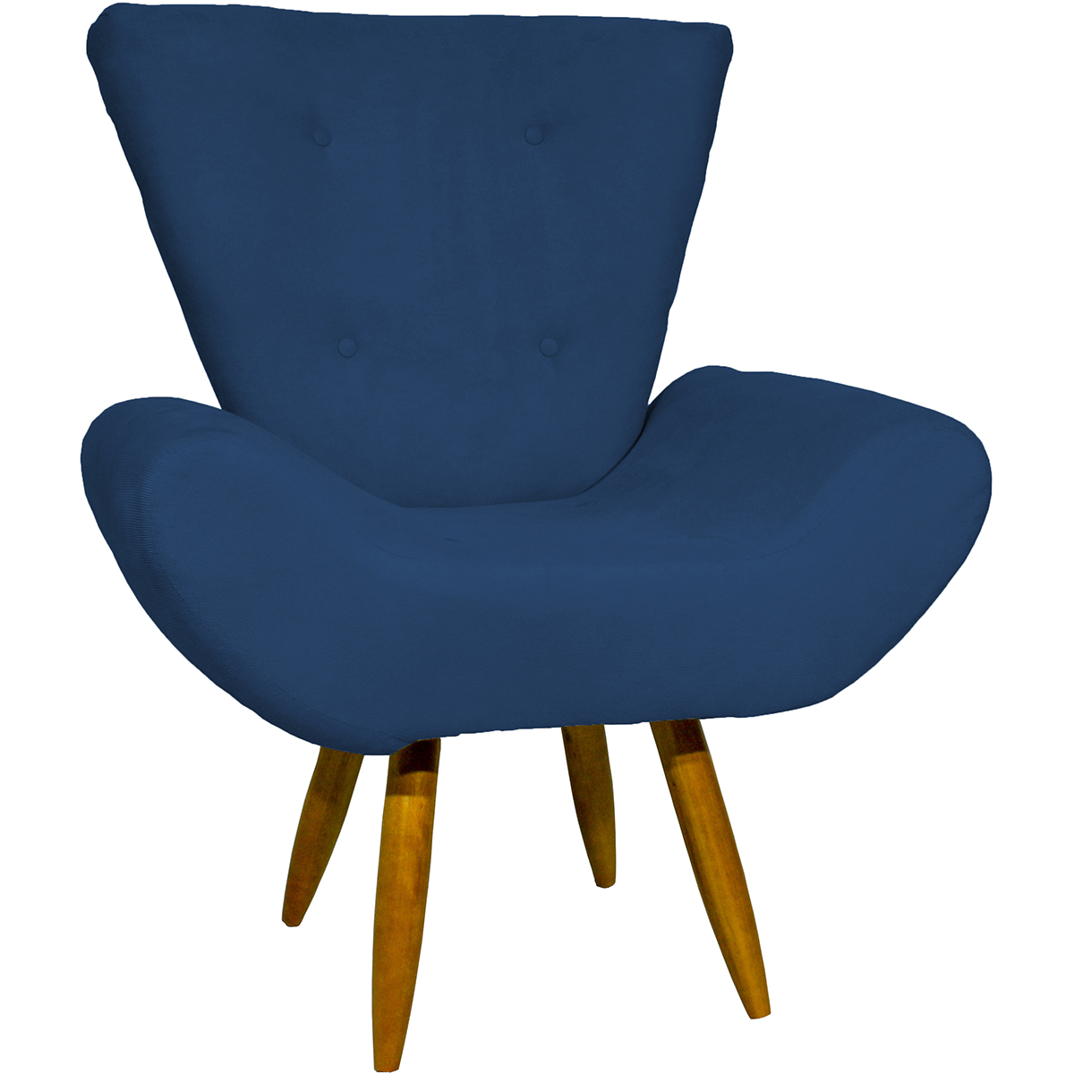 Kit 2 Poltronas Decorativas Reforçadas Para Sala Emilia Suede Azul Marinho Pé Castanho - Clique E Decore