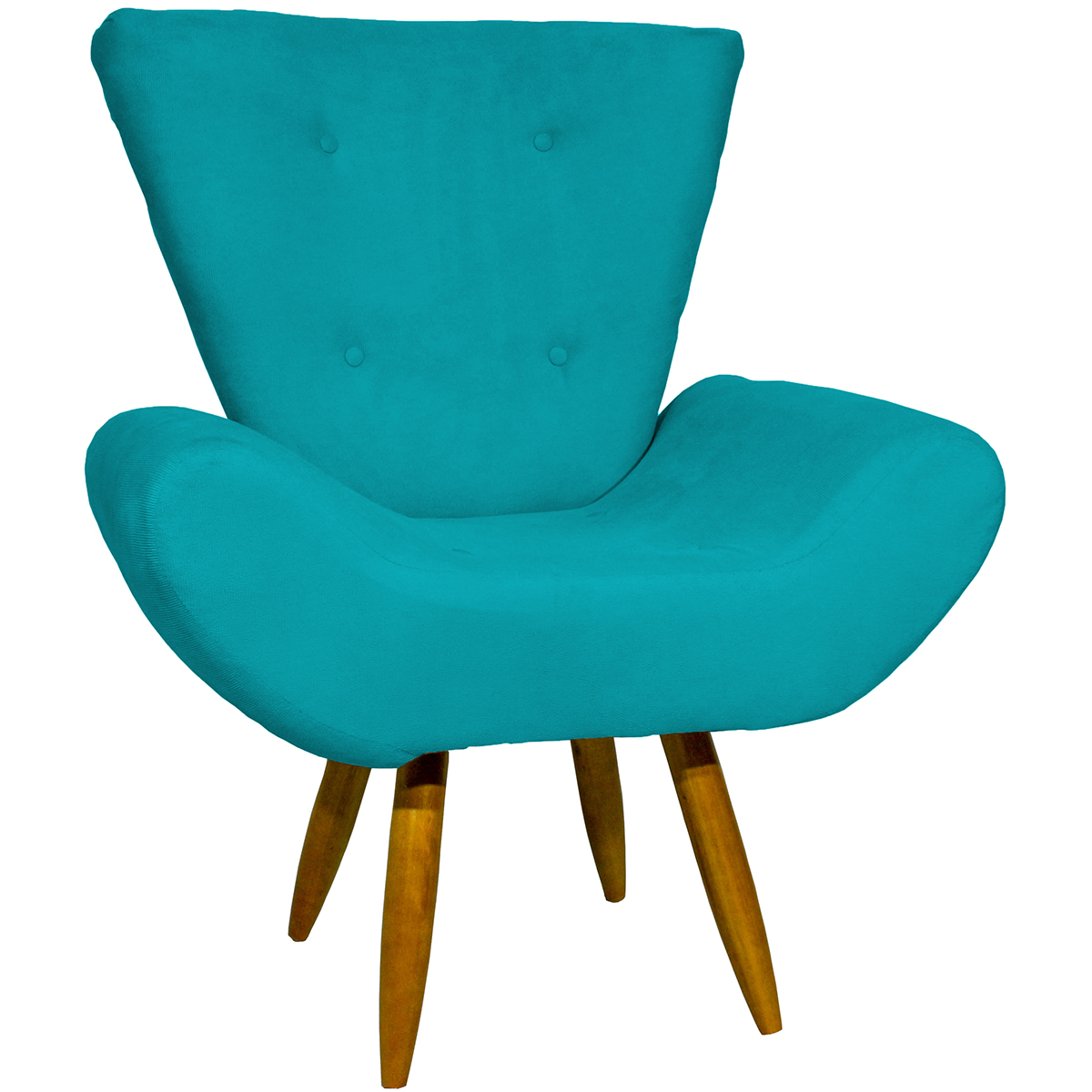 Kit 2 Poltronas Decorativas Reforçadas Para Sala Emilia Suede Azul Turquesa Pé Castanho - Clique E Decore