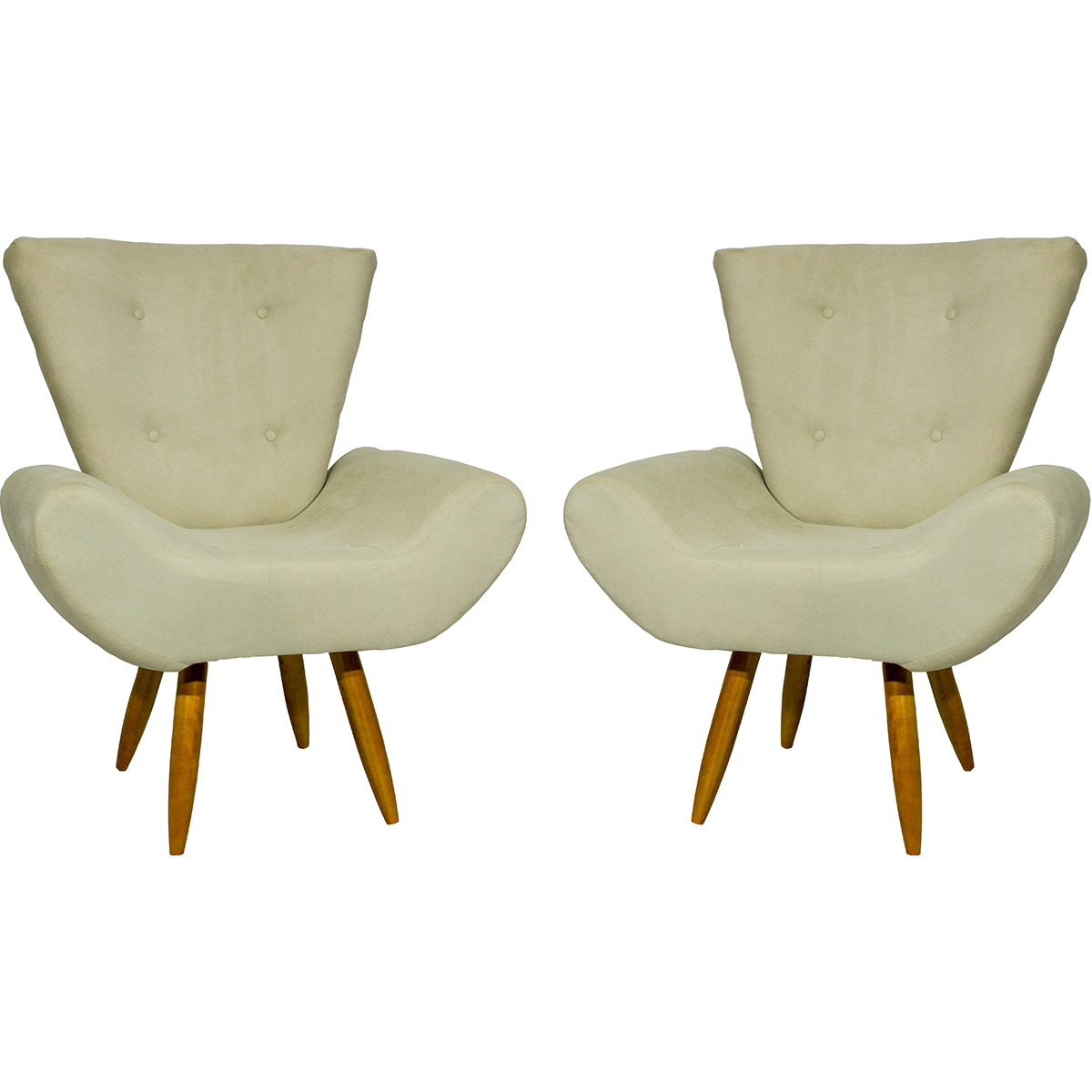 Kit 2 Poltronas Decorativas Reforçadas Para Sala Emilia Suede Bege Pé Castanho - Clique E Decore