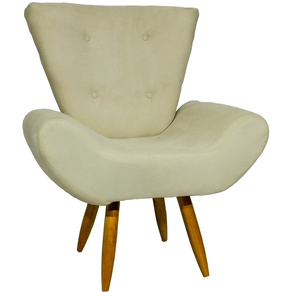 Kit 2 Poltronas Decorativas Reforçadas Para Sala Emilia Suede Bege Pé Castanho - Clique E Decore