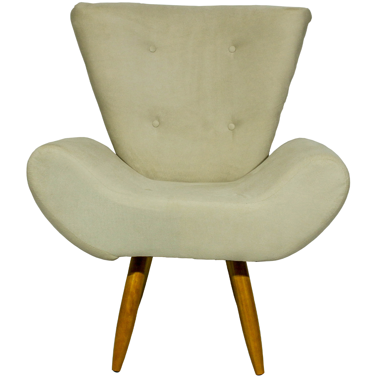 Kit 2 Poltronas Decorativas Reforçadas Para Sala Emilia Suede Bege Pé Castanho - Clique E Decore