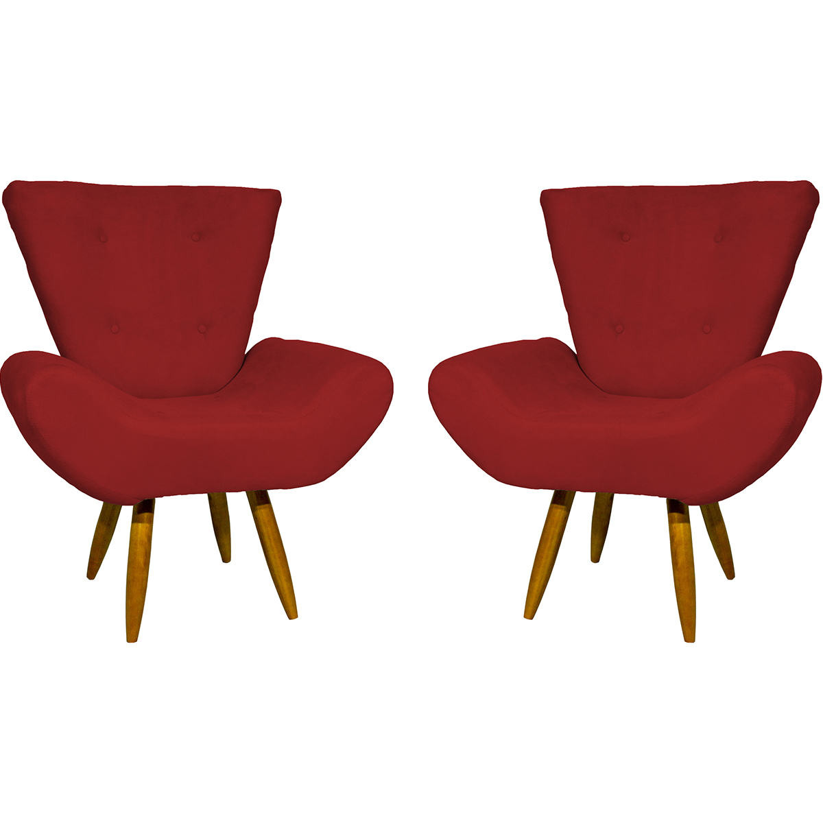 Kit 2 Poltronas Decorativas Reforçadas Para Sala Emilia Suede Bordô Pé Castanho - Clique E Decore