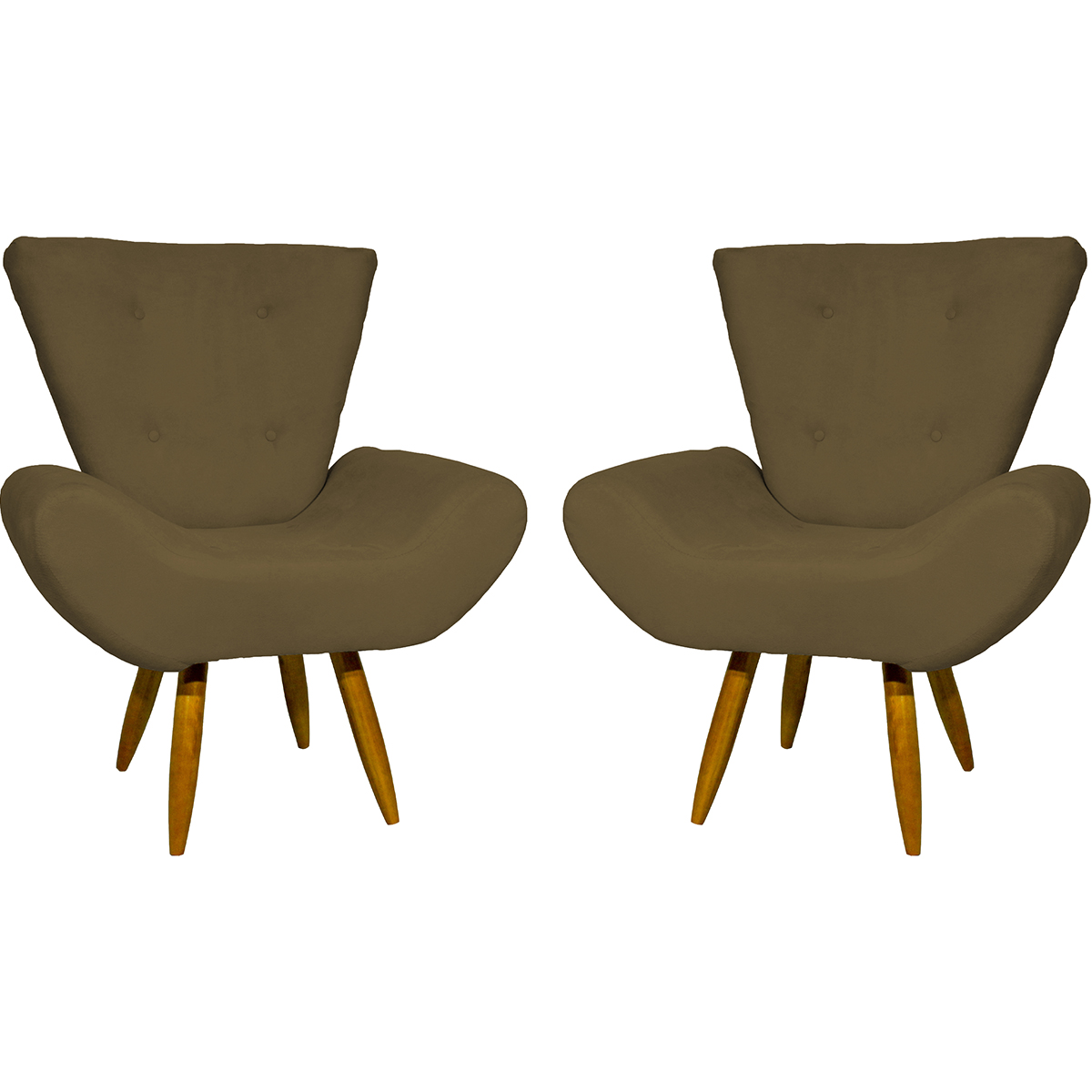 Kit 2 Poltronas Decorativas Reforçadas Para Sala Emilia Suede Marrom Pé Castanho - Clique E Decore