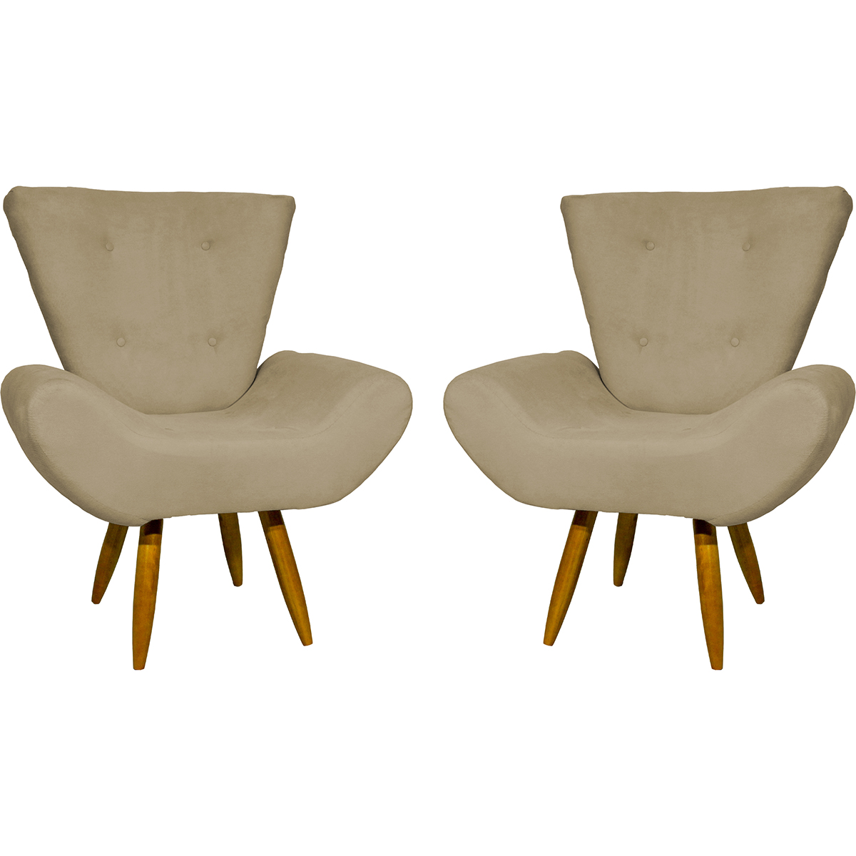 Kit 2 Poltronas Decorativas Reforçadas Para Sala Emilia Suede Nude Pé Castanho - Clique E Decore