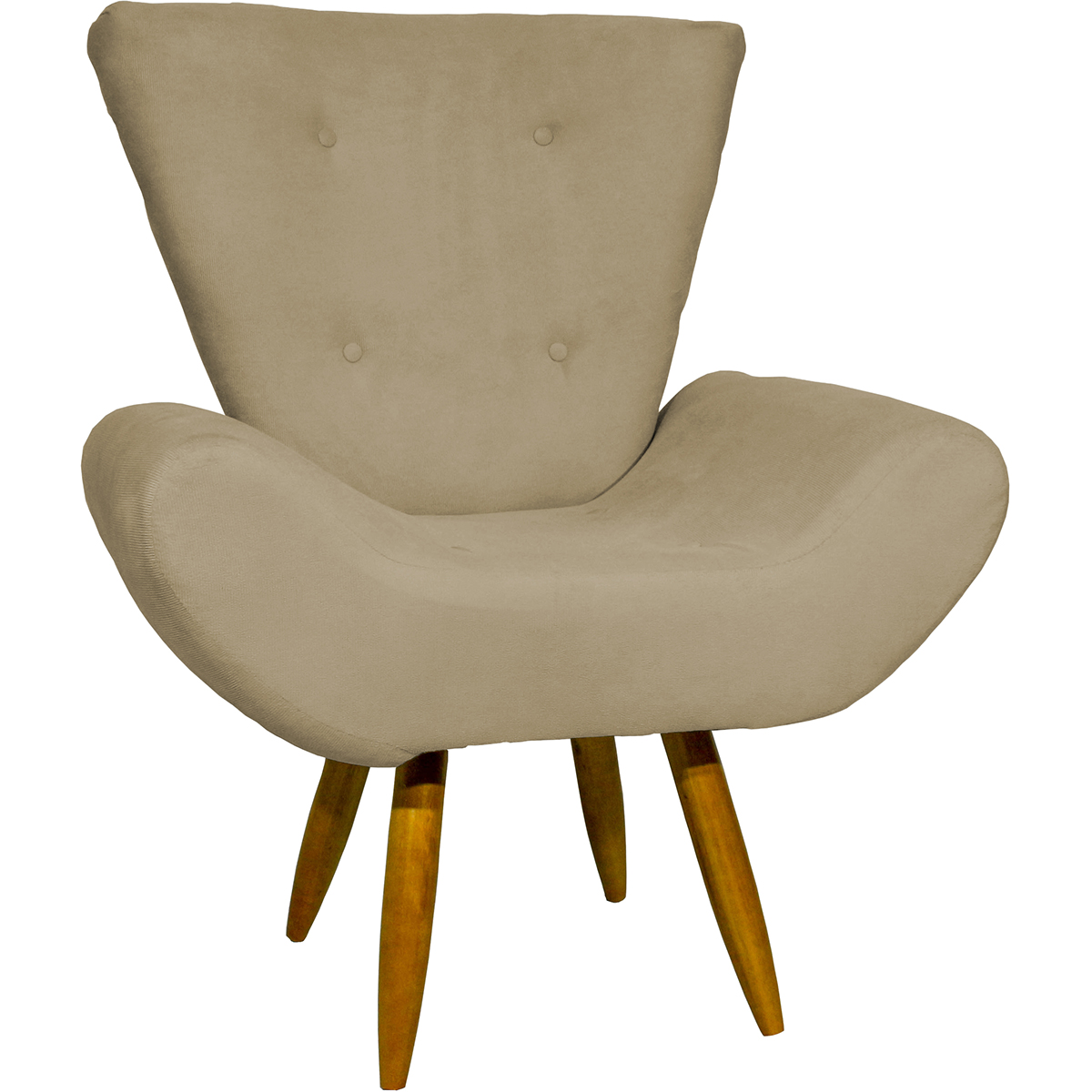 Kit 2 Poltronas Decorativas Reforçadas Para Sala Emilia Suede Nude Pé Castanho - Clique E Decore