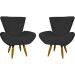 Kit 2 Poltronas Decorativas Reforçadas Para Sala Emilia Suede Preto Pé Castanho - Clique E Decore