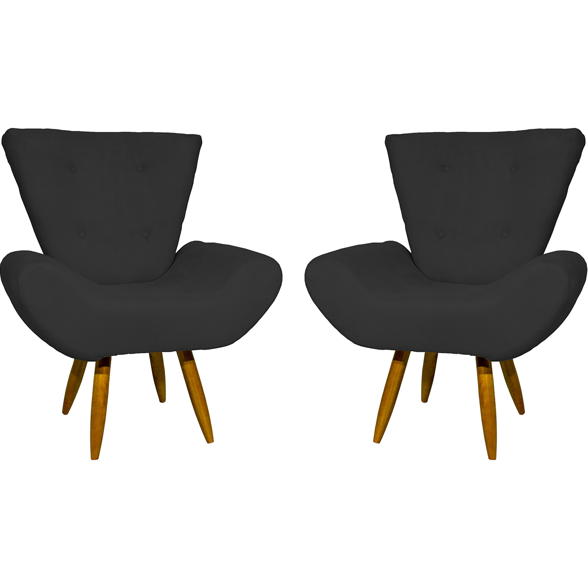 Kit 2 Poltronas Decorativas Reforçadas Para Sala Emilia Suede Preto Pé Castanho - Clique E Decore