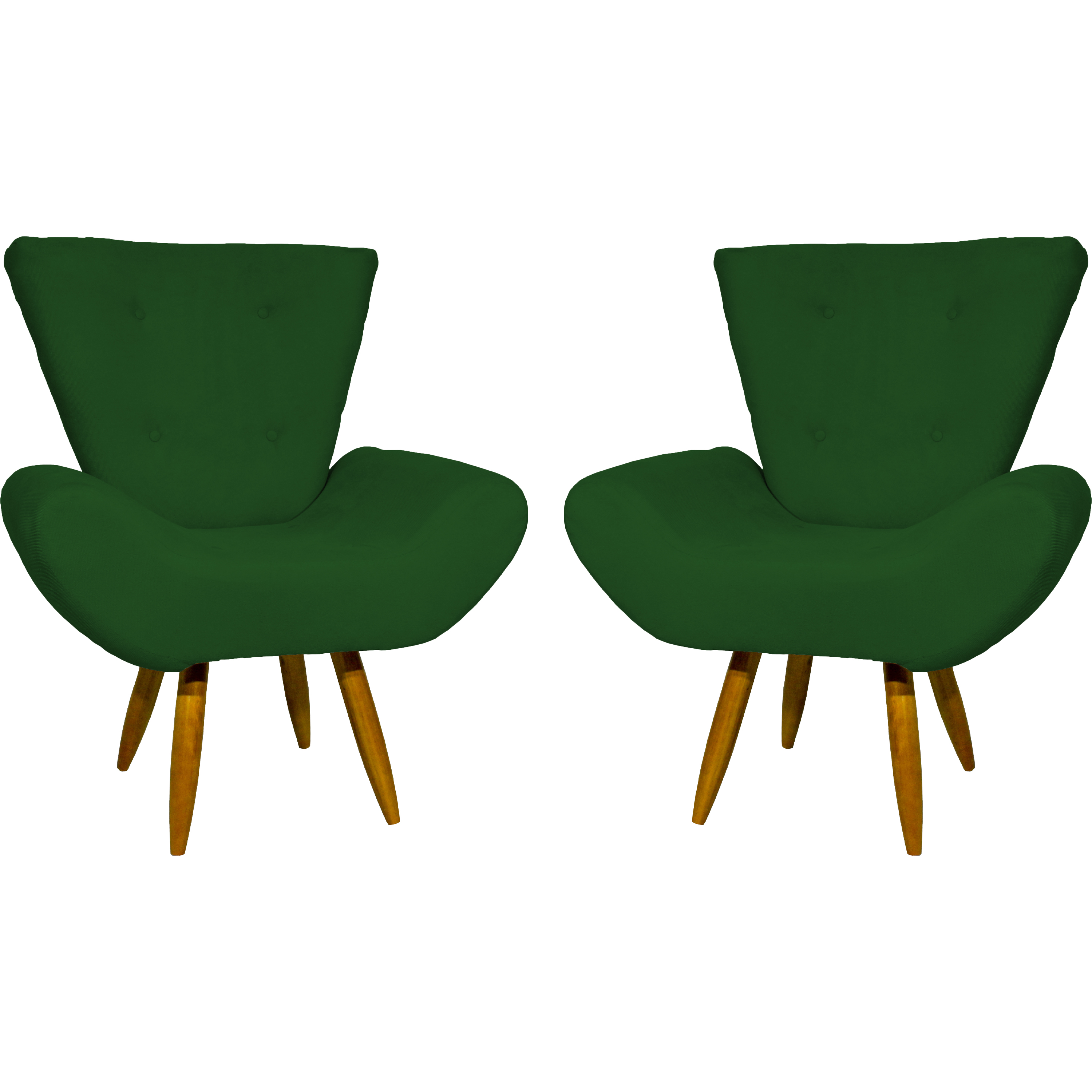 Kit 2 Poltronas Decorativas Reforçadas Para Sala Emilia Suede Verde Pé Castanho - Clique E Decore