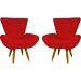 Kit 2 Poltronas Decorativas Reforçadas Para Sala Emilia Suede Vermelho Pé Castanho - Clique E Decore