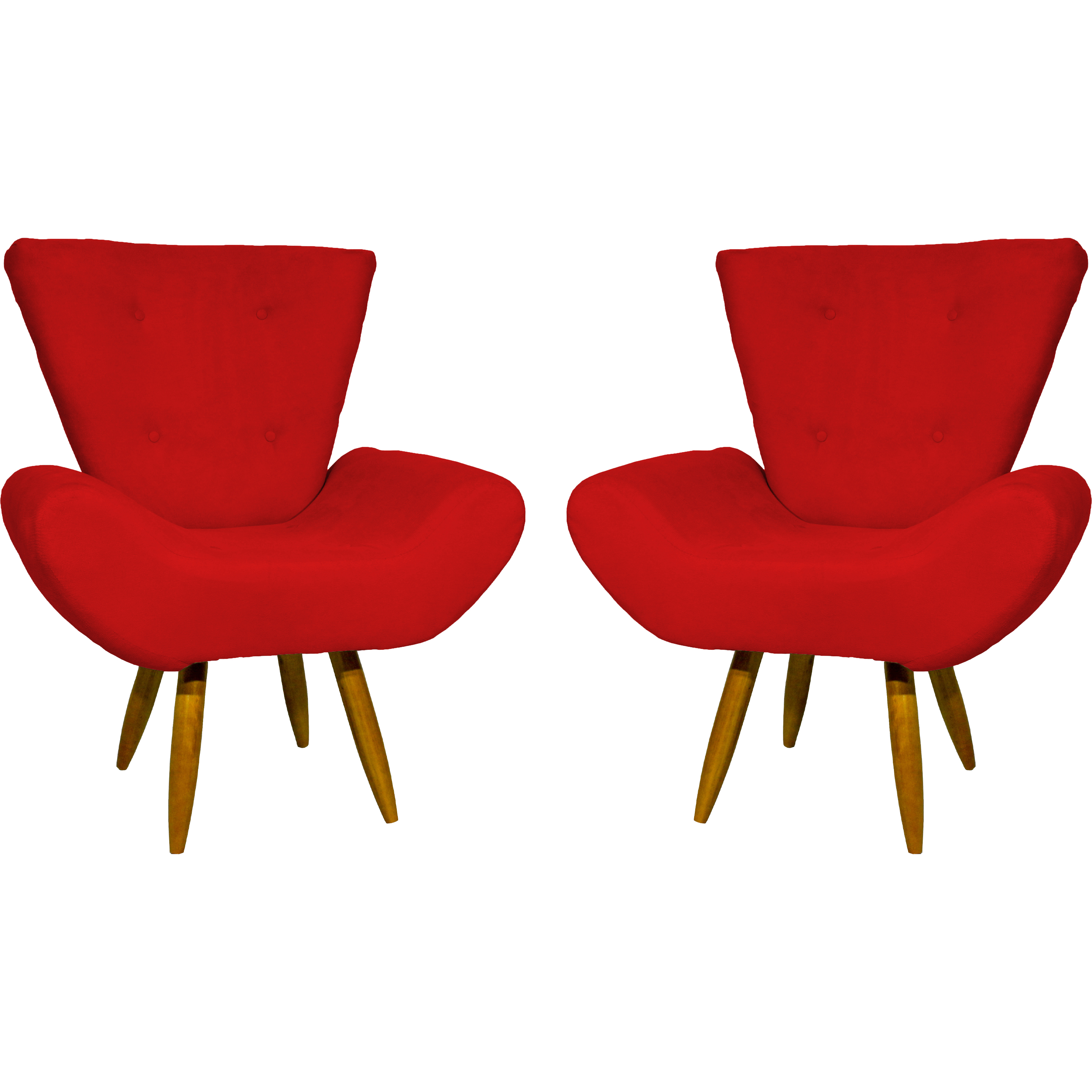 Kit 2 Poltronas Decorativas Reforçadas Para Sala Emilia Suede Vermelho Pé Castanho - Clique E Decore