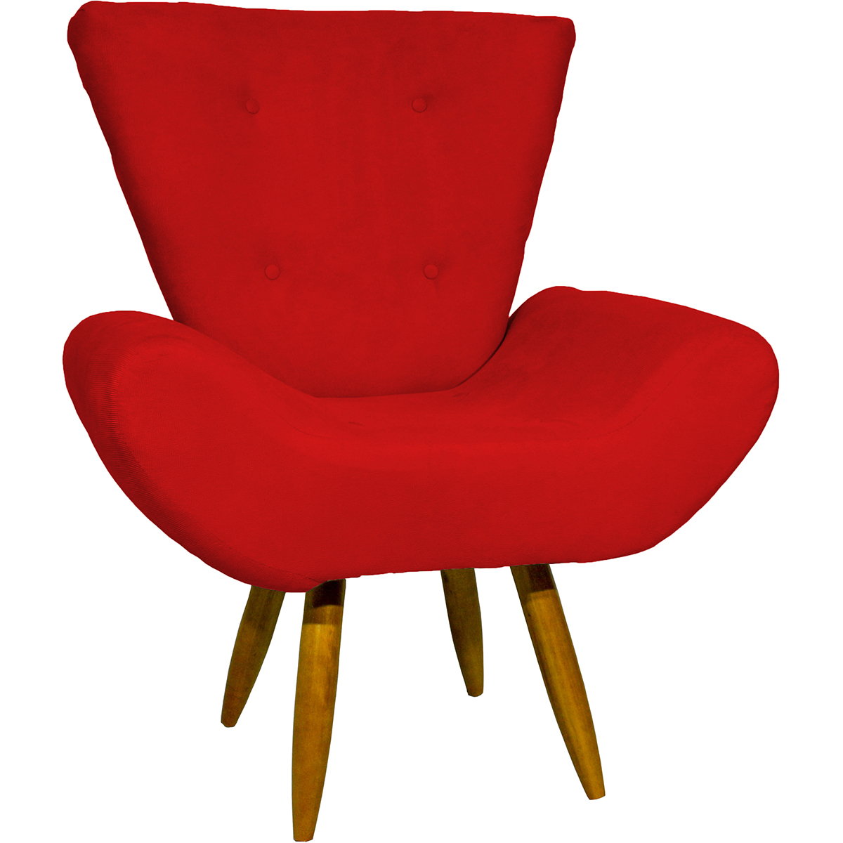 Kit 2 Poltronas Decorativas Reforçadas Para Sala Emilia Suede Vermelho Pé Castanho - Clique E Decore