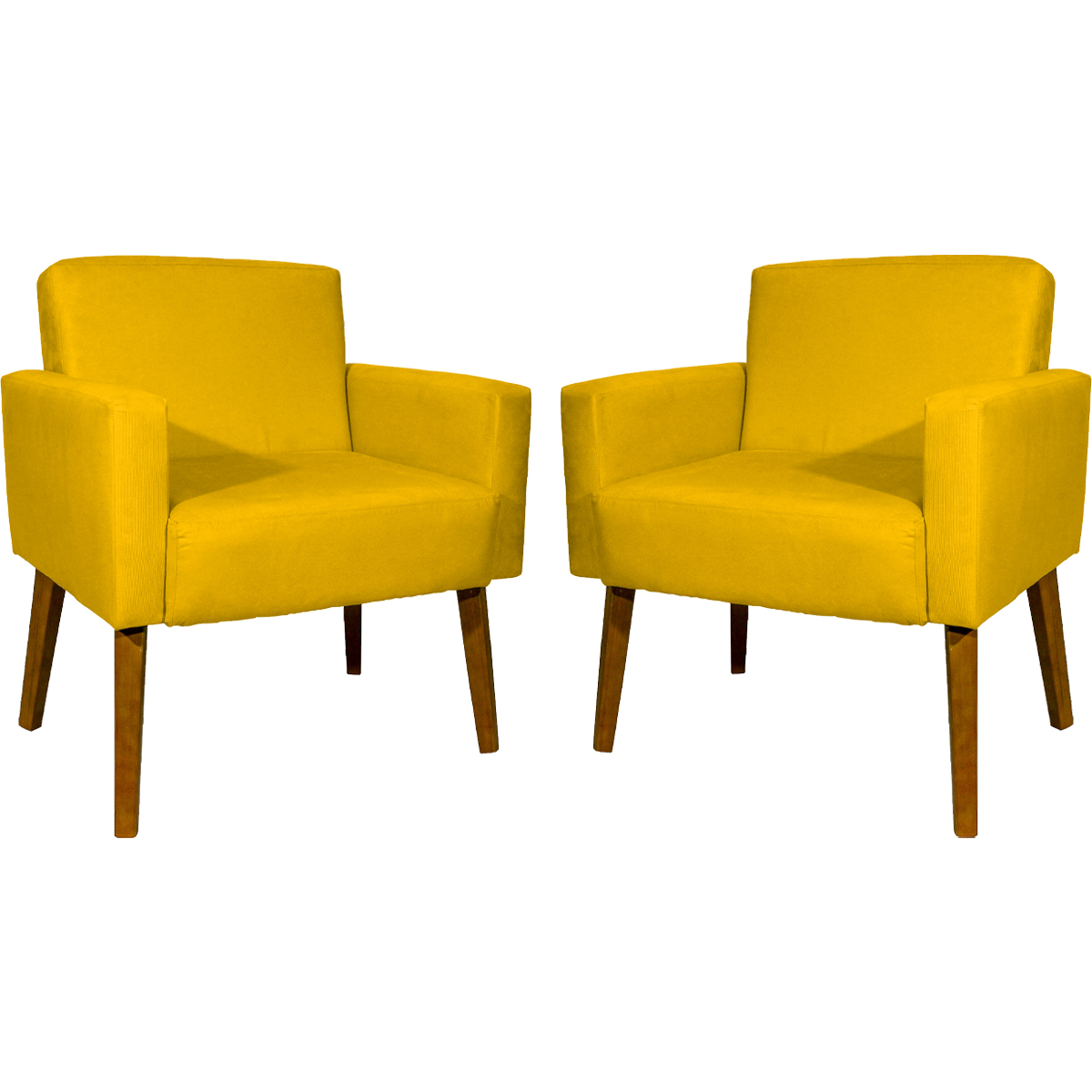 Kit 2 Poltronas Decorativas Reforçadas Para Sala Hope Suede Amarelo Pé Castanho - Clique E Decore
