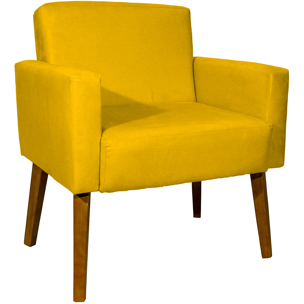 Kit 2 Poltronas Decorativas Reforçadas Para Sala Hope Suede Amarelo Pé Castanho - Clique E Decore