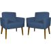 Kit 2 Poltronas Decorativas Reforçadas Para Sala Hope Suede Azul Marinho Pé Castanho - Clique E Decore