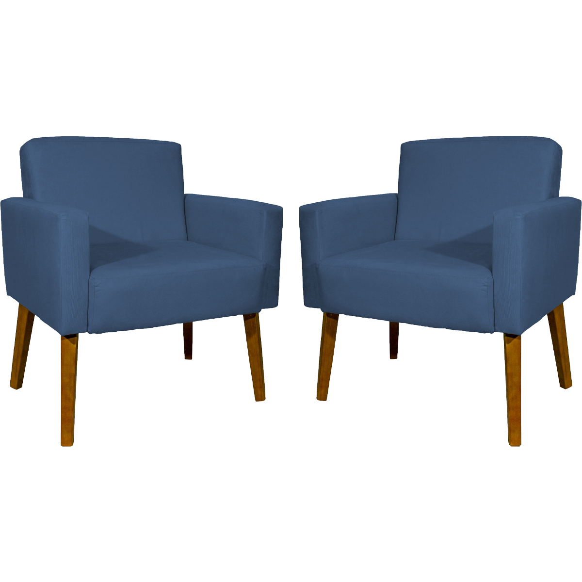Kit 2 Poltronas Decorativas Reforçadas Para Sala Hope Suede Azul Marinho Pé Castanho - Clique E Decore