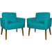 Kit 2 Poltronas Decorativas Reforçadas Para Sala Hope Suede Azul Turquesa Pé Castanho - Clique E Decore